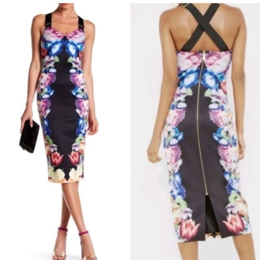 Floral Buckle Strap Midi Dress
